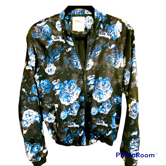 Floral Bomber Jacket Silky Lightweight Trendy EU sizing 34 (S) - Picture 1 of 12